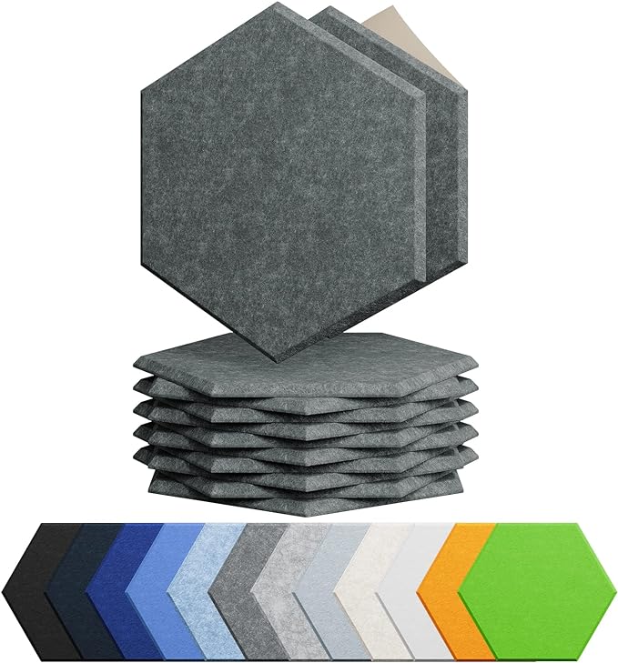 12 Pack Acoustic Panels Self Adhesive Sound Proof Foam, High Density Sound Acoustic Foam Panel, 12X10.23X0.4 Inch Hexagon Wall Panels in Home,Office,Reccording Room,Studio(Moonlight Grey)