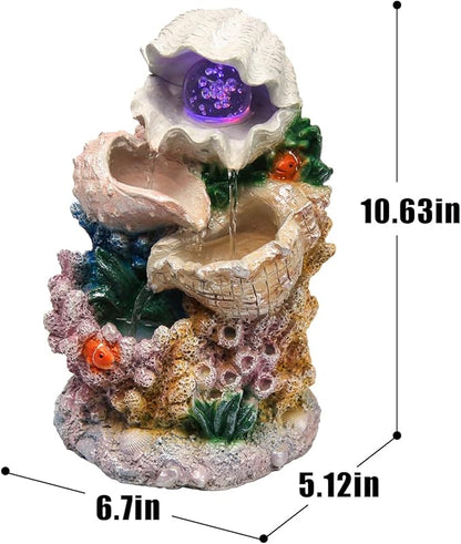 Tabletop Waterfall Fountain Indoor Themed Coral Seashell Tabletop Water Fountain Meditation Desk Fountain Exquisite Indoor Water Fountains,Housewarming Waterfall Gifts Home/Office Decor(SHBK)