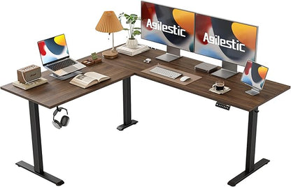 Agilestic L Shaped Standing Desk Adjustable Height, Electric Corner Standing Desk, 63 x 55 inch Sit Stand Computer Table with Splice Board, Dark Wlalnut