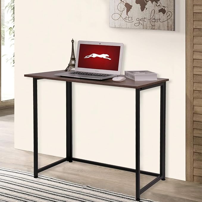 Leopard Outdoor Products Folding Computer Desk for Small Spaces, Space-Saving Home Office Desk, Foldable Computer Table, Laptop Table, Writing Desk, Compact Study Reading Table (Dark Brown)