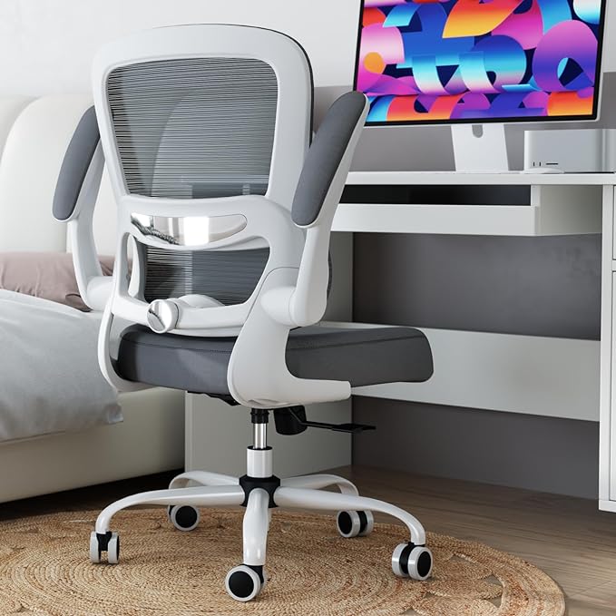 Office Chair - Ergonomic Desk Chair with Adjustable Lumbar Support, Mesh Computer Chair, Executive Chair for Home Office Comfortable Lumbar Support (White+Black)