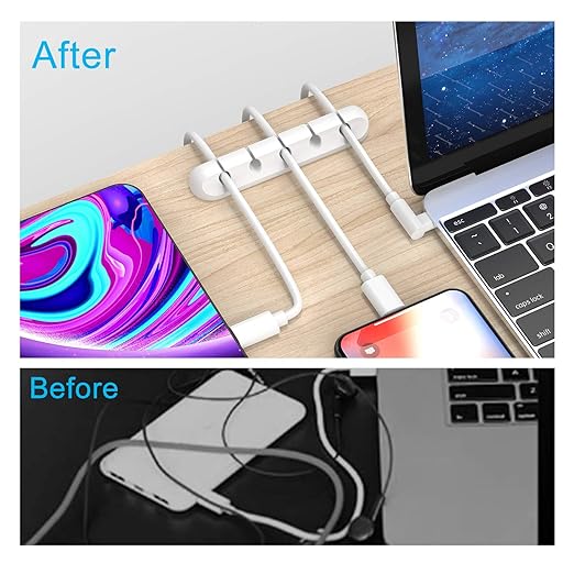 White Cable Clips, Cord Organizer Cable Management, Cable Organizers USB Cable Holder Wire Organizer Cord Clips, 2 Packs Cable Straps for Desk Car Home and Office (5, 3 Slots)