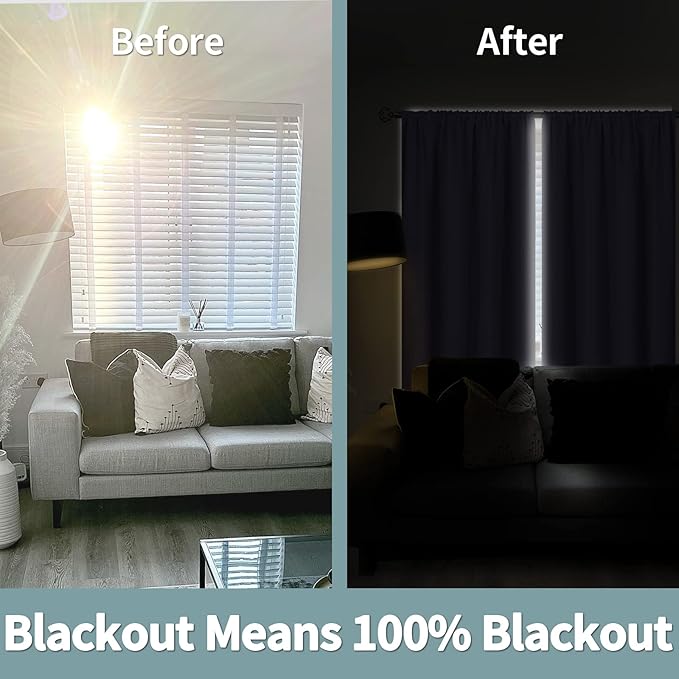 BGment Purple 100% Blackout Curtains for Bedroom 63 Inches Long with Black Liner, Thermal Insulated Double Layer Full Room Darkening Rod Pocket Curtain (52 x 63 Inch, Light Purple, 2 Panels)