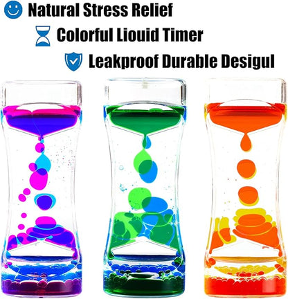 LYPGONE Liquid Motion Bubbler Timer Pack of 3 Hourglass Liquid Bubbler Sensory Toys ADHD Fidget Toy Anxiety Autism Toys Calm Relaxing Desk Toys