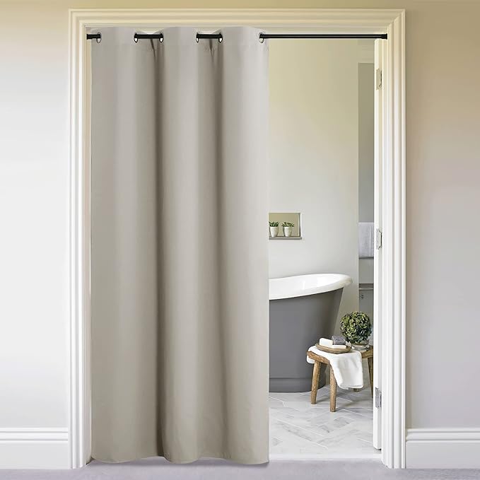 NICETOWN Natural Door Curtain for Doorway Privacy, Curtains 132 Inch Length, Room Divider Curtain Cover, Blackout Temporary Insulated Closet Curtain for Bedroom Closet (1 Panel, 5ft Wide)