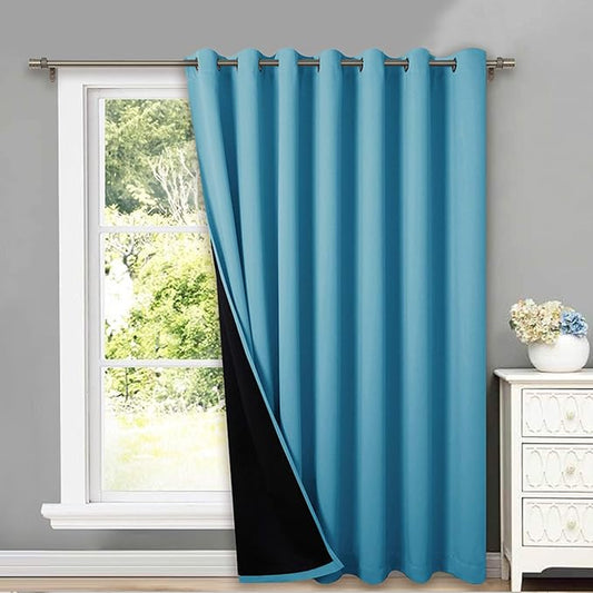 NICETOWN Total Shade Patio Door Curtain, Heavy-Duty Full Light Shading Sliding Door Drape Room Divider Curtain, Vertical Blind for Window（Teal Blue, 1 Panel, 100 inches Wide x 95 inches Long