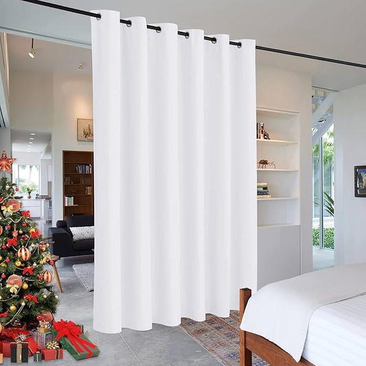 RYB HOME Extra Wide Curtain - Room Divider Curtain Blind for Patio Sliding Glass Door Hallway Office Apartment, 50% Light Block Thermal Insulated Drapes, W 120 x L 96, Pure White