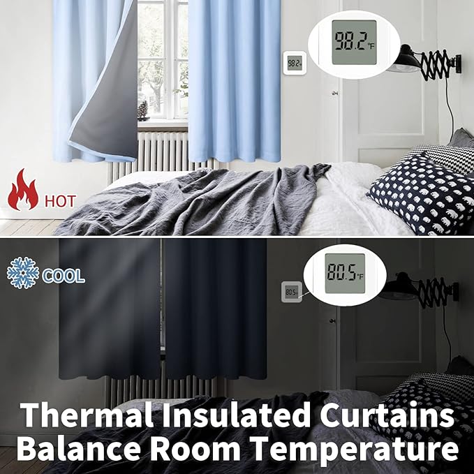 BGment Blackout Curtains for Bedroom 72 Inch Length, Rod Pocket 100% Blackout Curtains with Thermal Liner Darkening Curtains for Living Room, Each Window Curtains 2 Panels, 42 x 72 Inch, Spa Blue