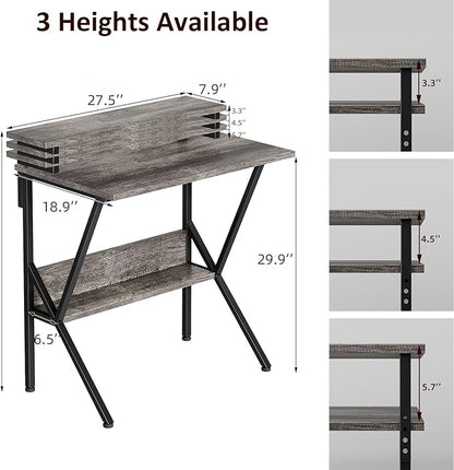 COTUBLR Small Desk, Small Computer Desk for Small Spaces, 27.5 Inch Computer Desk with Adjustable Monitor Stand, Compact Desk with Storage, Tiny Desk Study Desk for Bedroom Home Office, Grey