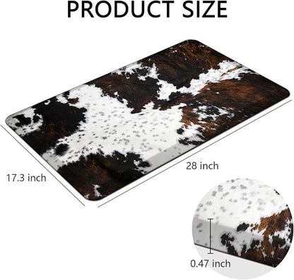 MAYHMYO Brown and White Kitchen Mat for Floor Spotted Cow Skin Kitchen Rugs Non Slip Anti Fatigue Waterproof Comfort Cool Rugs for Kitchen Floor Office, 17.3"x28"