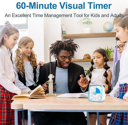 Yunbaoit Visual Timer with Night Light, 60-Minute Countdown Timer for Kids and Adults, Silent Classroom Timer, Time Management Tool for Home, School, or Work (Light Blue)