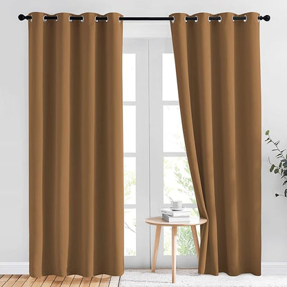 NICETOWN Gold Brown Curtains 2 Panels 84 inches Long - Grommet Blackout Thermal Insulated Room Darkening Sound Reducing Window Drapes for Living Room/Bedroom, W52 x L84