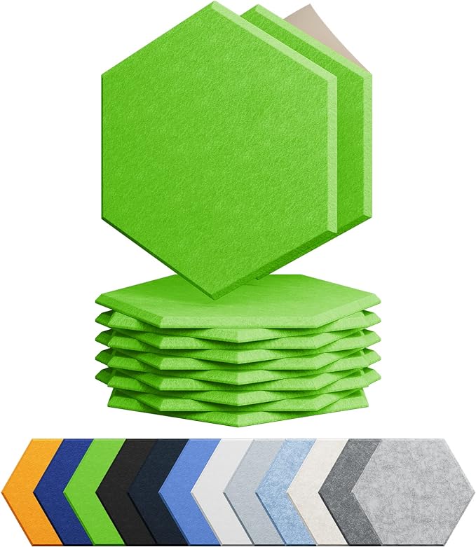 12 Pack Acoustic Panels Self Adhesive Sound Proof Foam, High Density Sound Acoustic Foam Panel, 12 X 10.23 X 0.4 Inch Hexagon Wall Panels in Home,Office,Reccording Room,Studio (Fruit Green)…