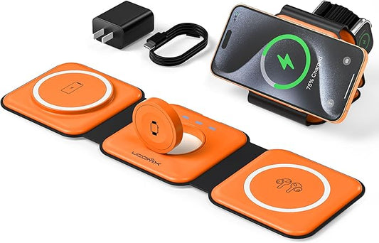 UCOMX 3 in 1 Charging Station for Multple Devices,Foldable 3 in 1 Wireless Charger for Travel,Nano Wireless Charging Station for iPhone16 15 14 13 12 Pro Max/Watch 10 9 8 7 6 5 4 3 Ultra/AirPod Pro