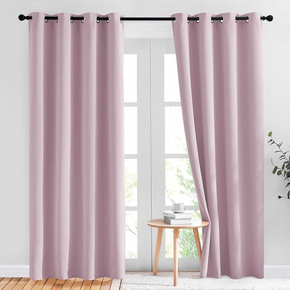 NICETOWN Blackout Curtains for Girls Room - Thermal Insulated Solid Grommet Room Darkening Curtains/Panels/Drape for Bedroom (Lavender Pink=Baby Pink, 1 Pair, 52 by 84-Inch)