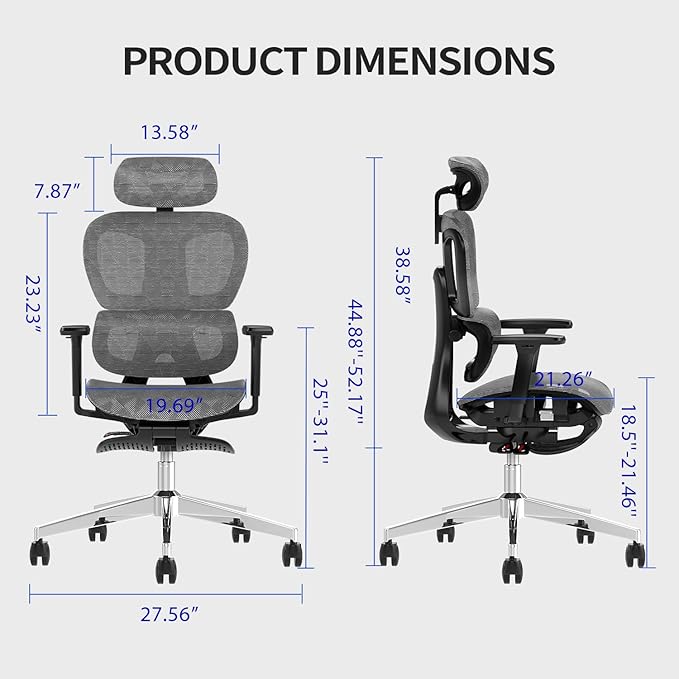 Ergonomic Mesh Office Chair with 3D Adjustable Armrest,High Back Desk Computer Chair Ergo3d Ergonomic Office Chair with Wheels for Home & Office Darkgrey