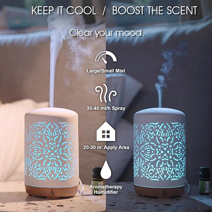 Earnest Living Smart Wifi Essential Oil Diffuser White Ceramic Diffuser 250 ml with Alexa Google Home App Phone Control LED and Auto Off Office Humidifier Aromatherapy Diffusers for Essential Oils