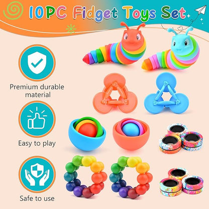 Fidget Toys Adults Pack, Fidget Spinner for Kids, 10PC Sensory Toys Pack for Kids Teen Autism, Desk Toy Stress Relief Toys for ADHD