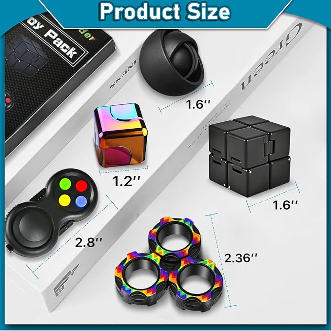 5 Pcs Fidget Toys Adults Set, EDC Cool Desk Gadgets Office Spinner Toys for Teen Kid with Metal Fidgets Infinity Cube Figits Ring Bike Chain ADHD Stress Anxiety Relief Gift for Boys Girls