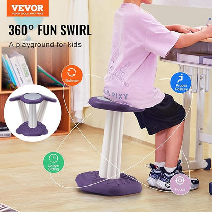 VEVOR Kids Wobble Chair, Active Chair with Sponge Cushion, Wobble Stool Improves Focus, Posture and Calm Children, Ideal for Schools and Home, Age 7-14, Purple