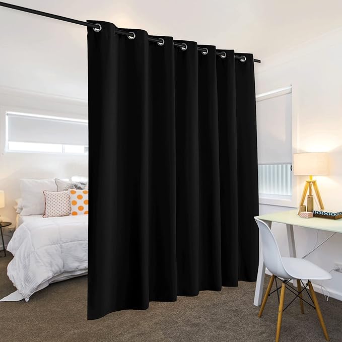 RYB HOME Blackout Curtains Room Divider, Total Privacy Wall Divider Screens Large Window Decor Sound Proof for Living Room Bedroom Patio Door Basement, 1 Panel, Black, 12.5ft Wide x 8ft Long