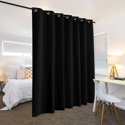 RYB HOME Room Divider Curtain - Privacy Grommet Curtain Panel Portable Window Screen Sliding Partition for Bedroom Dining Iving Room Studio Family Room Office,120 inch Width x 96 inch Length, Black