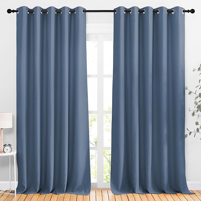 NICETOWN Blackout Living Room Curtains 102 inches Long, Grommet Thermal Window Treatments Room Divider Curtains Sound Reducing for Bedroom, W66 x L102, Stone Blue, 2 Panels