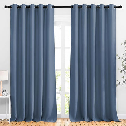 NICETOWN Blackout Living Room Curtains 102 inches Long, Grommet Thermal Window Treatments Room Divider Curtains Sound Reducing for Bedroom, W66 x L102, Stone Blue, 2 Panels