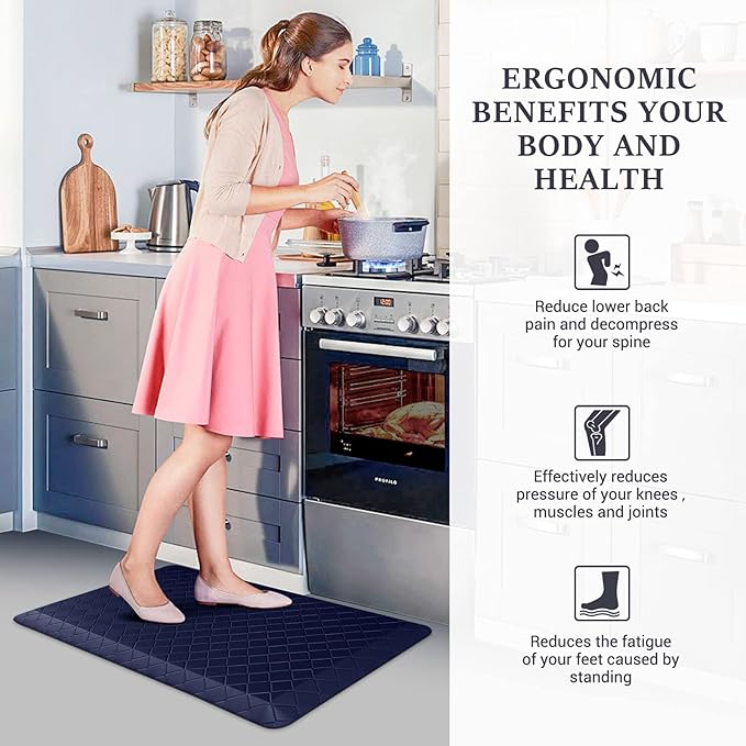 HappyTrends Kitchen Runner Rugs Anti-Fatigue mats - 4/5 Inch Thick Non Slip Waterproof Ergonomic Comfort Mat for Kitchen, Floor Home, Office, Sink, Laundry (17.3"x 28",Blue)