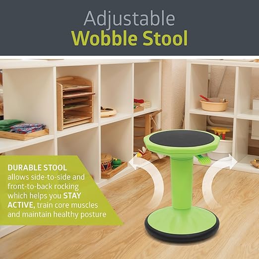 Pearington SitFree Height Adjustable Wobble Stool, Active Flexible Seating Chair for Kids and Adults - School and Office, Green