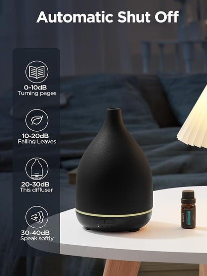 InnoGear Oil Diffuser, 300ML Ceramic Diffuser for Essential Oils Handcrafted Aromatherapy Diffuser Ultrasonic Cool Mist Humidifier with 4 Timers Waterless Auto Off for Room Office, Black