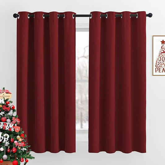 NICETOWN Burgundy Red Blackout Draperies Curtains - Thermal Insulated Solid Grommet Blackout Curtains/Panels/Drapes for Present (1 Pair, 52 by 63-Inch)