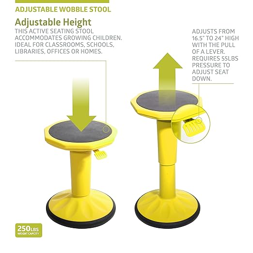 Pearington SitFree Height Adjustable Wobble Stool, Active Flexible Seating Chair for Kids and Adults - School and Office, Yellow