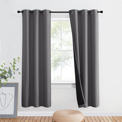 NICETOWN Grey Full Shade Curtain Panel, Energy Smart & Noise Blocking Out Blackout Drape for Dining Room Window, Thermal Insulated Guest Room Lined Window Dressing(1 PC, 42 x 72 inch)