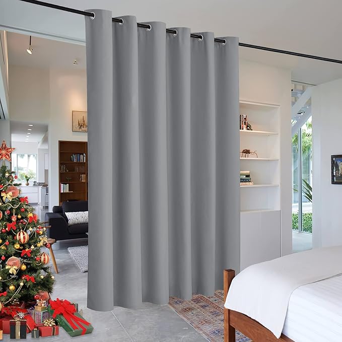 RYB HOME Portable Room Divider Curtains Energy Saving Noise Reducing Drapes Triple Weave Blackout Privacy Wall for Living Room Sliding Door Church Stage, W120 x L96 inches, Sliver Grey, 1 Pc