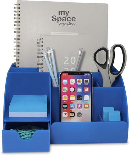 Blue Desk Organizer, 9 Compartments, Office Supplies and Desk Accessories Organizer, Pen Holder Decor Desktop (Blue)