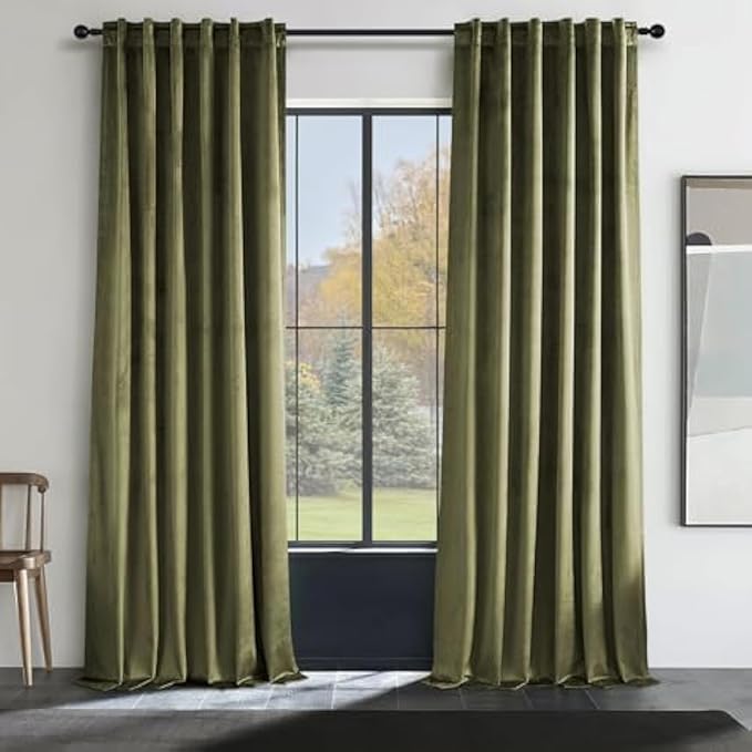 Topfinel Olive Green Velvet Curtains 84 Inches Long for Living Room,Blackout Thermal Insulated Curtains for Bedroom,Back Tab Modern Window Treatment for Living Room,52x84 Inch Length,Olive Green