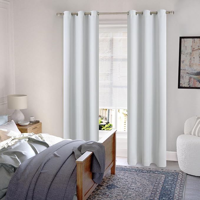 Blackout Curtains 84 Inch Length 2 Panels for Living Room, Thermal Insulated 100% Light Blocking Bedroom Soundproof Grommet Soundproof Thick Window Curtains, Each 38 Inch Wide, Greyish White