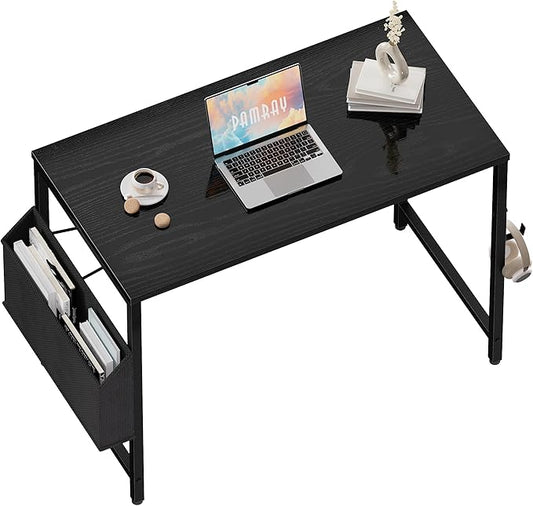 Pamray 32 Inch Computer Desk for Small Spaces with Storage Bag, Home Office Work Desk with Headphone Hook, Small Office Desk Study Writing Table