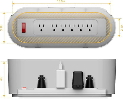 D-Line Cable Management Box, Power Strip Holder, Floor Outlet Hider, Desk Cord Organizer, Cover TV Wires, 12.75" (L) x 5" (W) x 4.5" (H), for use with Power Strips up to 10.5in Length - Small, White