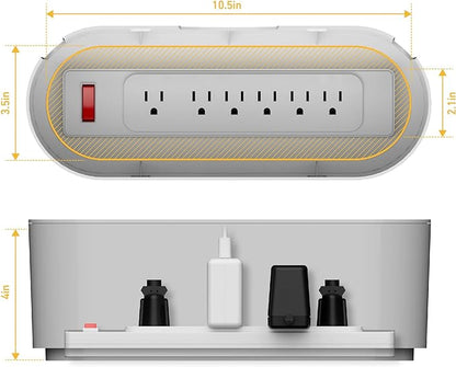 D-Line Cable Management Box, Power Strip Holder, Floor Outlet Hiders, Desk Cord Organizer, Cover TV Wires, Wire Storage, Extension Hider, Office Concealer for Cords - Small, Wood-Effect Lid