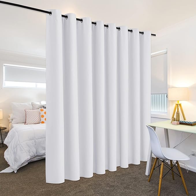 RYB HOME White Separation Room Divider Heavy Duty Share Space Decorative Partition Drapes for Patio/Living Room/Sliding Door/Clinic/Hospital, W 15 x L 8 ft, Greyish White, 1 Panel