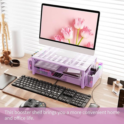 gianotter Monitor Stand with Drawer and Pen Holder, Desk Organizers and Accessories, 2-Tier Monitor Riser, Ideal for Office Supplies Desk Accessories(Purple)