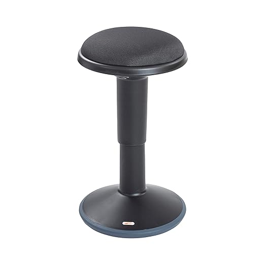 ECR4Kids Sitwell Wobble Stool with Cushion, Adjustable Height, Active Seating, Black