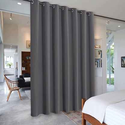 RYB HOME Privacy Curtain for Sliding Glass Door, Light Block Noise Reduce Insulated Curtain Screen Ceiling to Floor for Locker Room Basement Bedroom Closet, 100 inch Wide x 90 inch Long, Grey