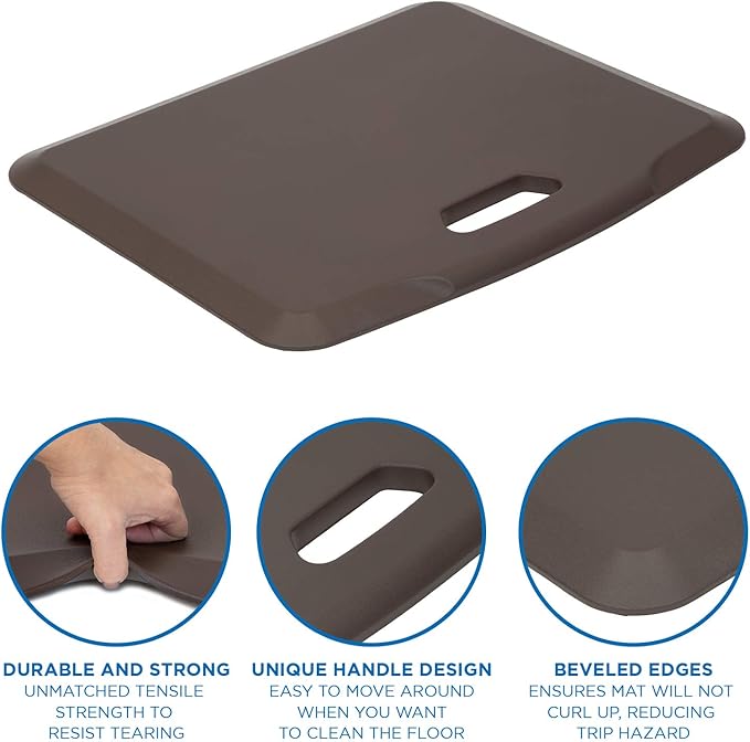 Mount-It! Standing Desk Floor Mat | Brown Standing Comfort Mat for Standing Desk, Home, Office, Kitchen, Garage | Anti-Slip Washable Surface| 18"x22" | Rubberized Gel Foam