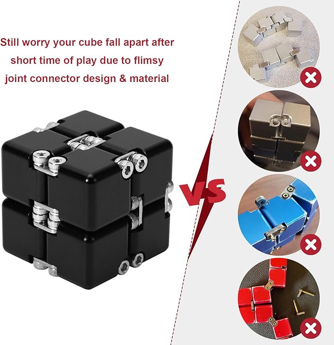 Aluminum Alloy Metal Infinity Cube Fidget Cube (6 Colors) Handheld Fidget Toy Desk Toy with Cool Case Infinity Magic Cube Relieve Stress Anxiety ADHD OCD for Kids and Adults (Black)