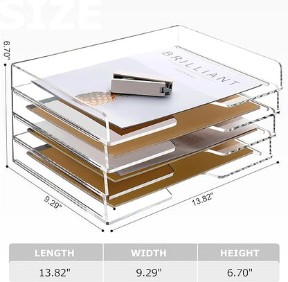 SANRUI 4 Tier Acrylic Paper Letter Tray Desk Stackable Organizer Trays，Clear Enlarged A4 Stackable File Document Tray， Workspace Office Supplies Organizers and Accessories Sorter，13.82inx9.29inx6.7in