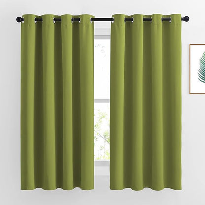 NICETOWN Bedroom Curtains Blackout Draperies - Decoration Thermal Insulated Solid Grommet Top Blackout Panels/Drapes for Kid's Room (1 Pair, 52 x 63 inches in Fresh Green)