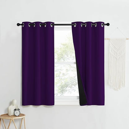 NICETOWN 100% Blackout Curtains with Black Liner Backing, Thermal Insulated Curtains for Living Room, Noise Reducing Drapes, Royal Purple, 37" Wide x 40" Long Per Panel, Set of 2 Panels